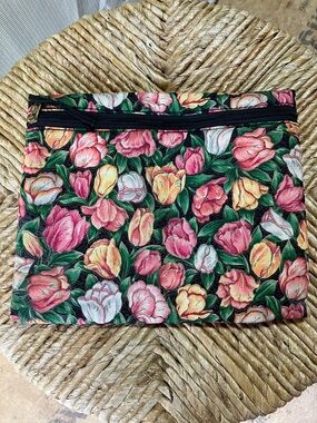 Floral Tulip Zip Cosmetic Pouch - Pink, Yellow & Green